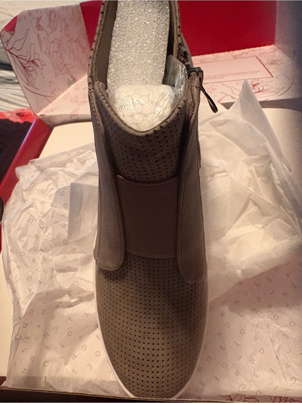 Journee CLARA Perforated side zipper Ankle Bootie in Taupe